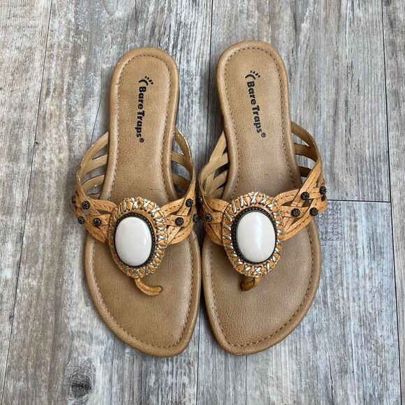 BareTraps Sandals Y2K Women's 7.5 Tan and Brown Boho - Picture 1 of 7
